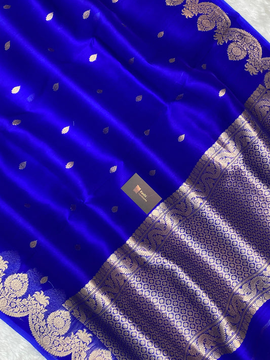 100% Pure Organza Royal Blue Color Handloom kaduwa Banarasi Saree