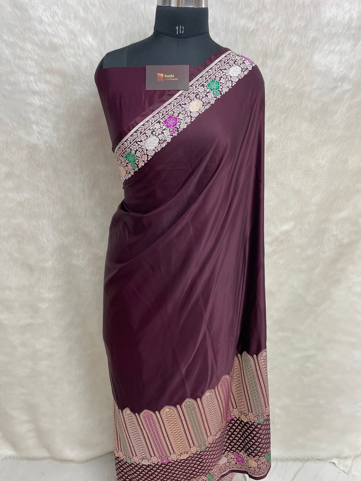 Wine Mashru Silk Banarasi Saree