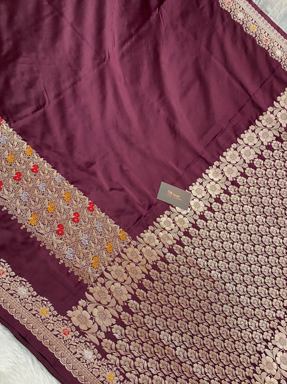 Wine Color Mashru silk Banarasi Saree