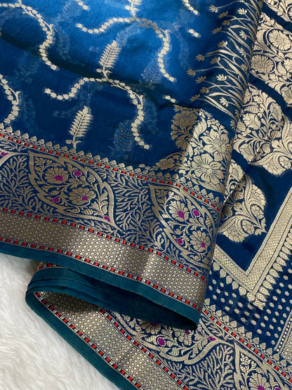 Semi Raw Mango 3D color Banarasi Saree |Very Light Weight