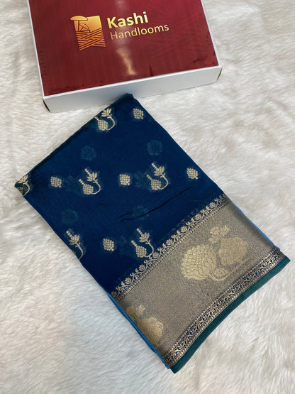 Viscose Raw mango jerman blue Banarasi saree