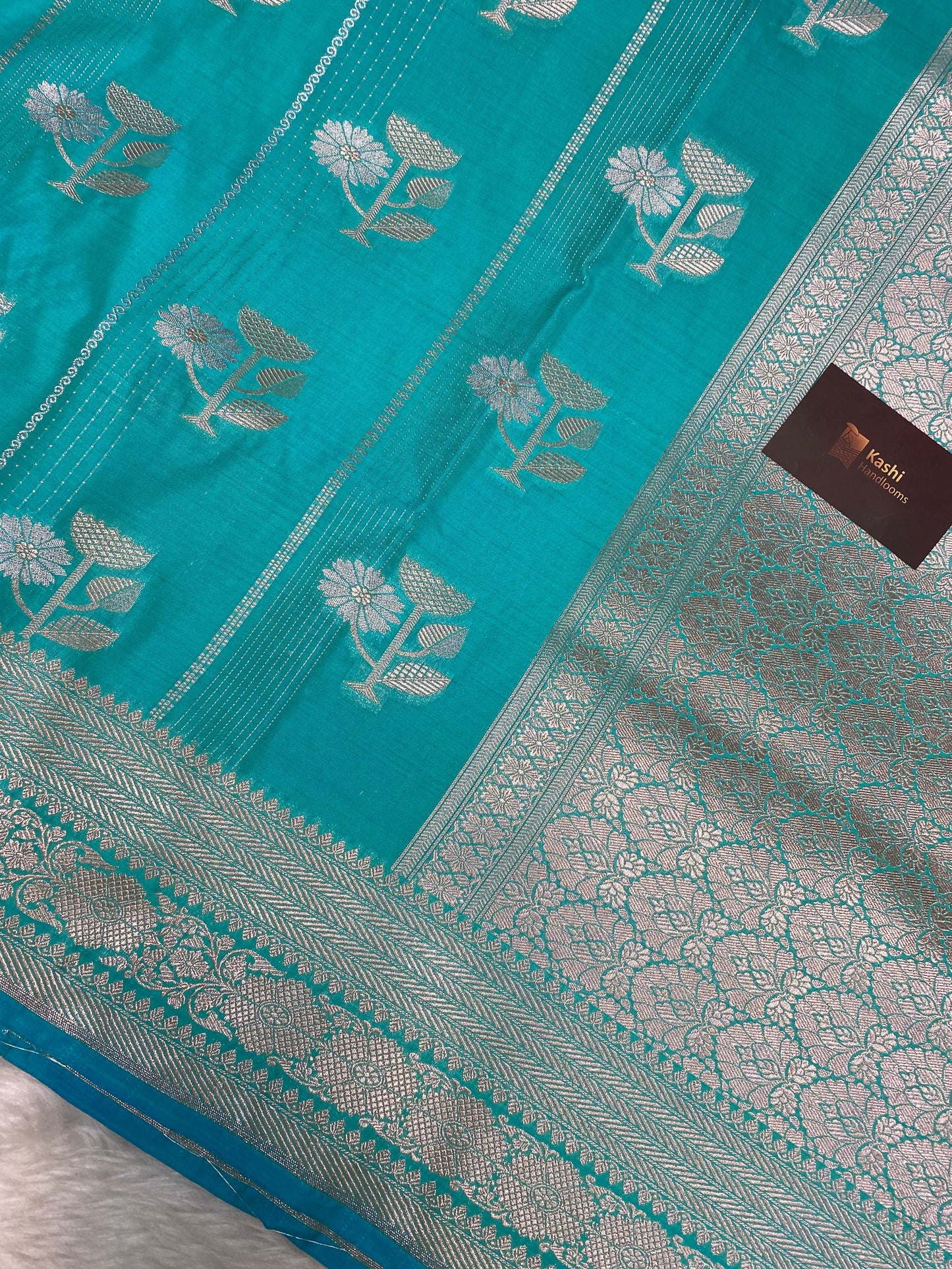 Sea green semi kataan Silk Banarasi Saree