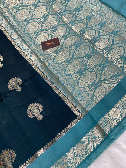 Dark green semi Raw mango silk banarasi saree