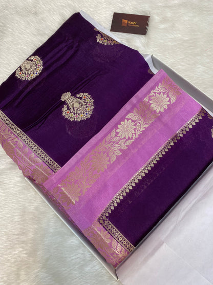 Magenta semi raw mango Banarasi saree