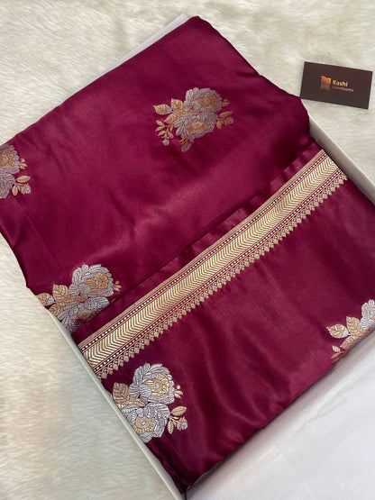Wine mashru silk banarasi saree