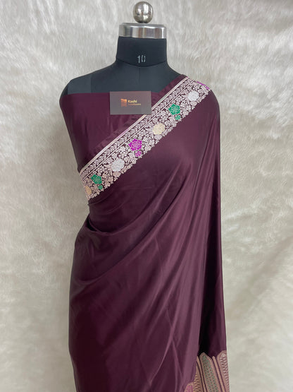 Wine Mashru Silk Banarasi Saree