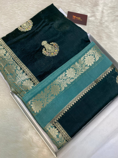 Dark green semi Raw mango silk banarasi saree