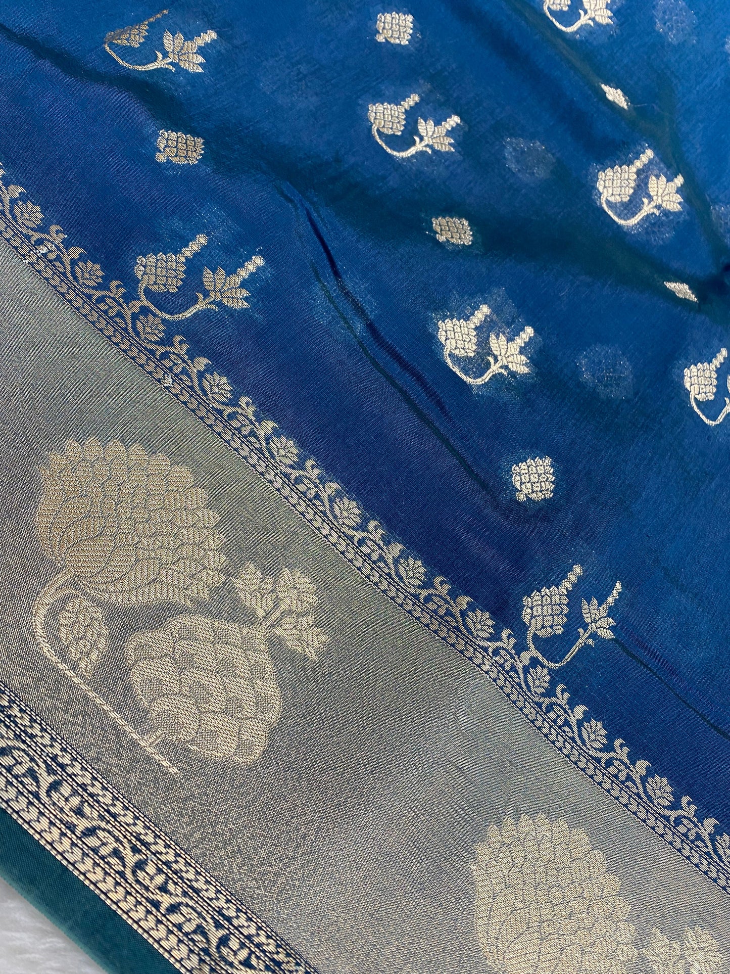 Viscose Raw mango jerman blue Banarasi saree
