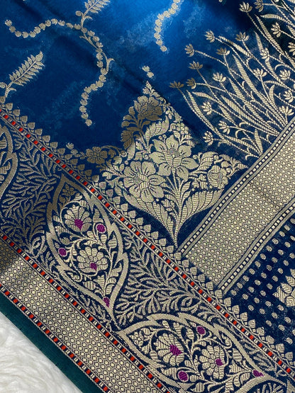 Semi Raw Mango 3D color Banarasi Saree |Very Light Weight