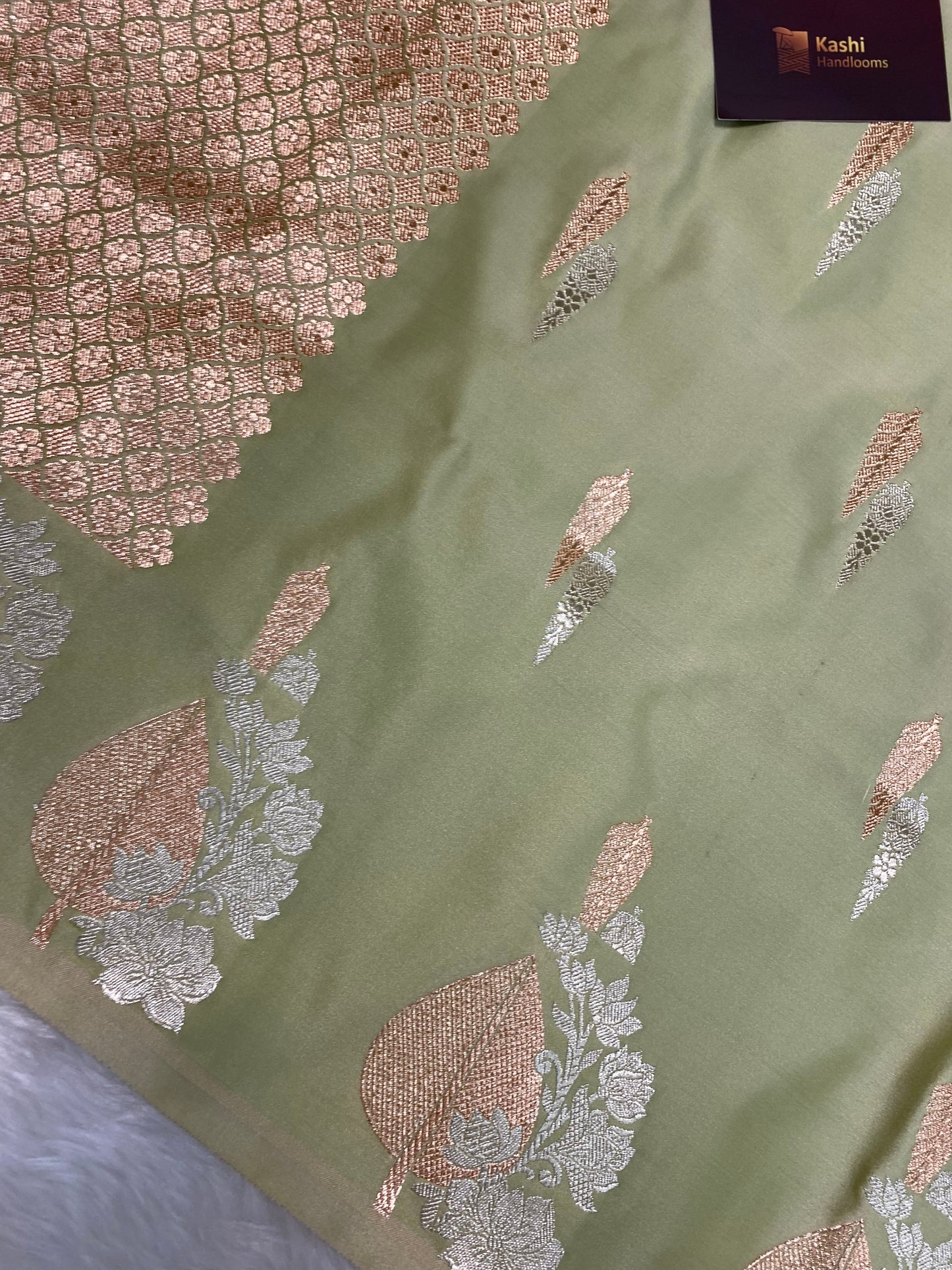 Pista mashru silk banarasi saree