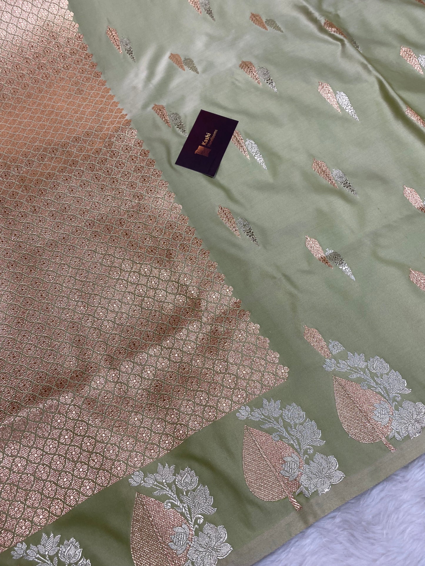 Pista mashru silk banarasi saree
