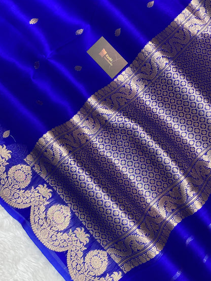 100% Pure Organza Royal Blue Color Handloom kaduwa Banarasi Saree