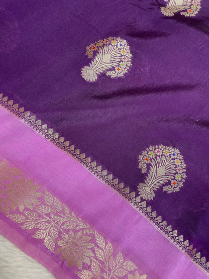 Magenta semi raw mango Banarasi saree