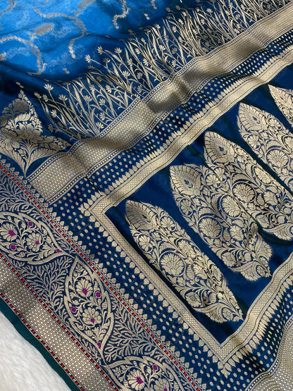 Semi Raw Mango 3D color Banarasi Saree |Very Light Weight