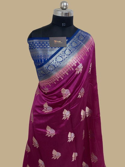 100% pure Rani chinya silk banarasi saree