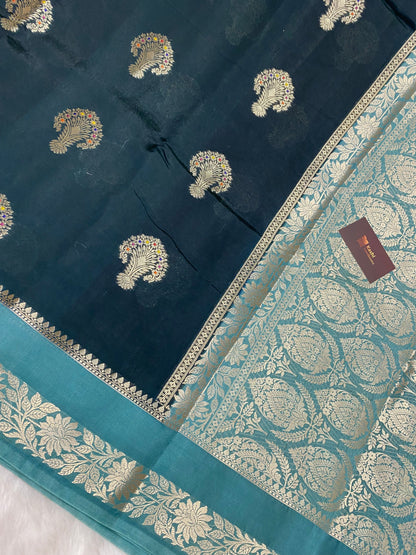 Dark green semi Raw mango silk banarasi saree
