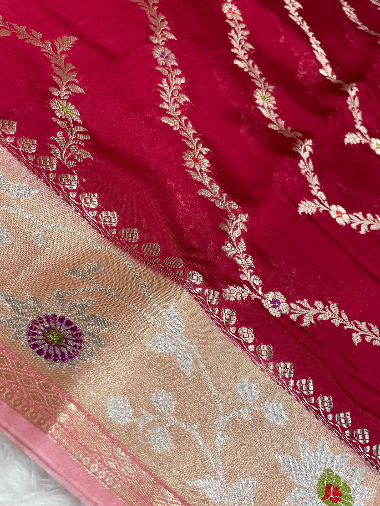 Cherry Rani viscose Raw mango Banarasi saree
