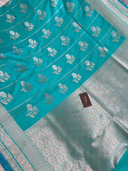 Sea green semi kataan Silk Banarasi Saree