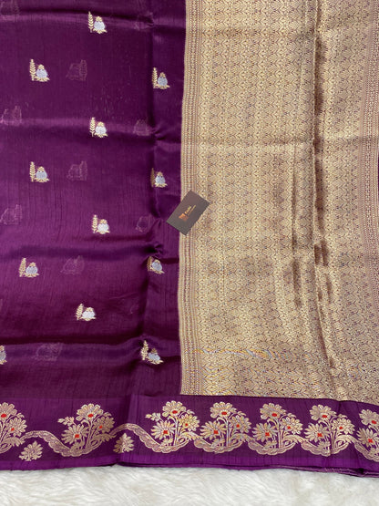 100% pure viscose Magenta Color Banarasi Saree