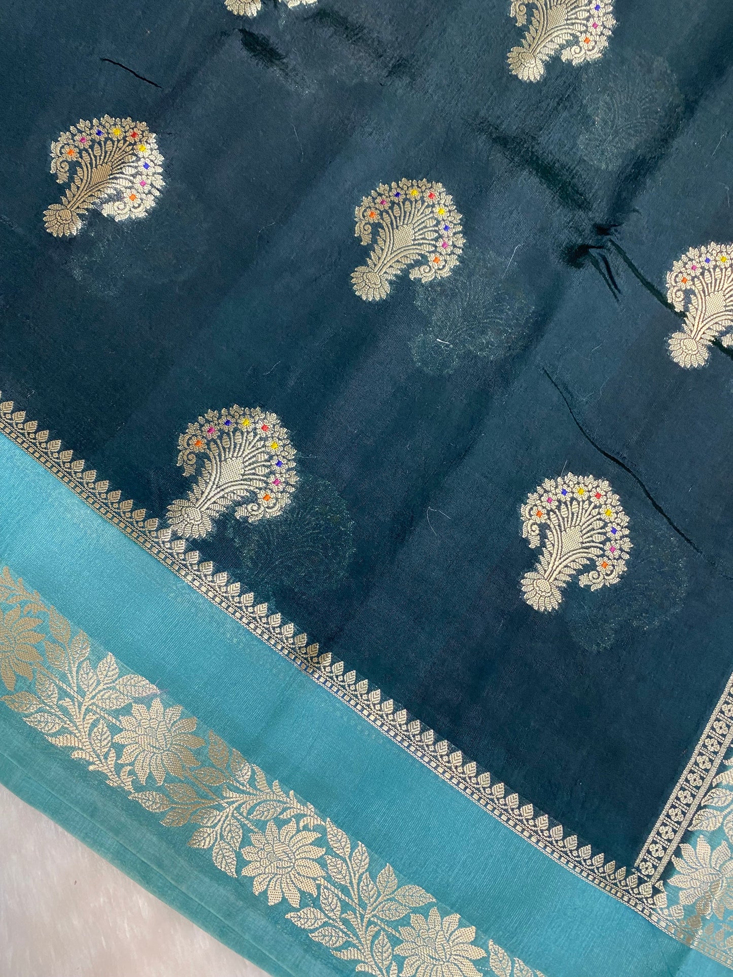 Dark green semi Raw mango silk banarasi saree