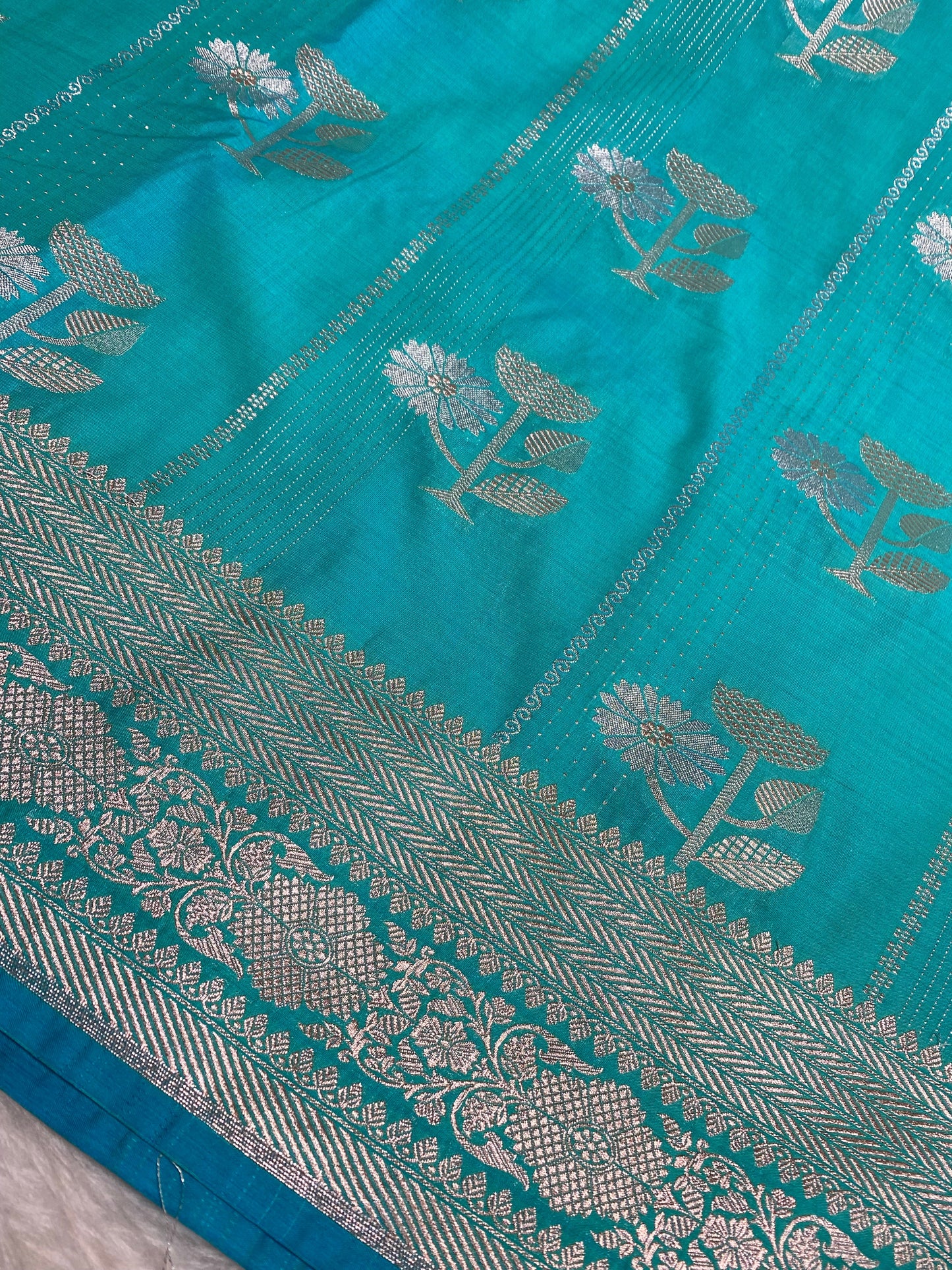 Sea green semi kataan Silk Banarasi Saree
