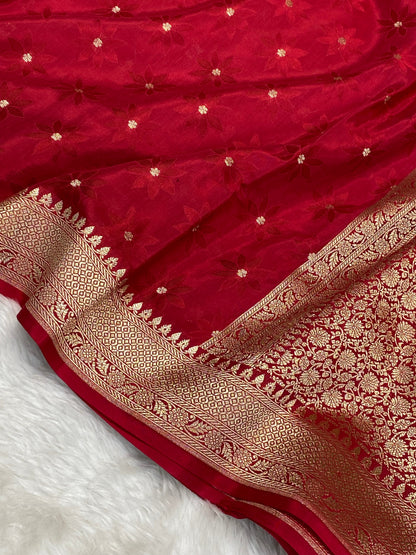 Pure viscose Red Color  Banarasi Saree