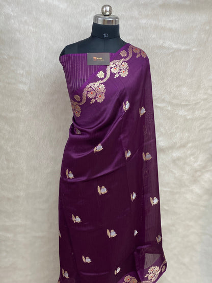 100% pure viscose Magenta Color Banarasi Saree