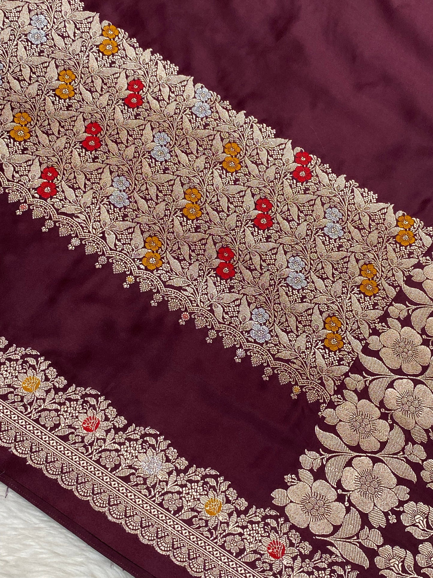Wine Color Mashru silk Banarasi Saree