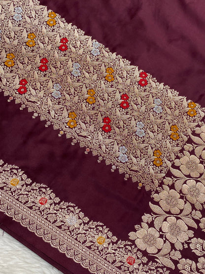 Wine Color Mashru silk Banarasi Saree