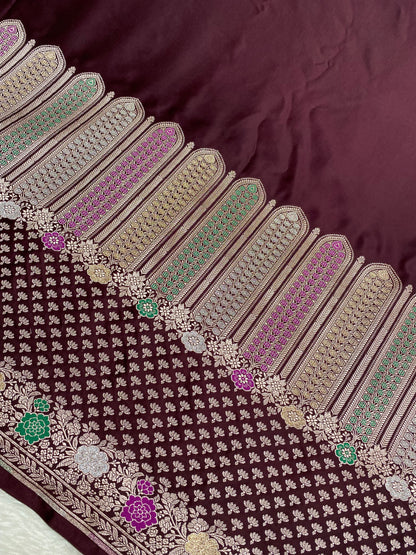 Wine Mashru Silk Banarasi Saree