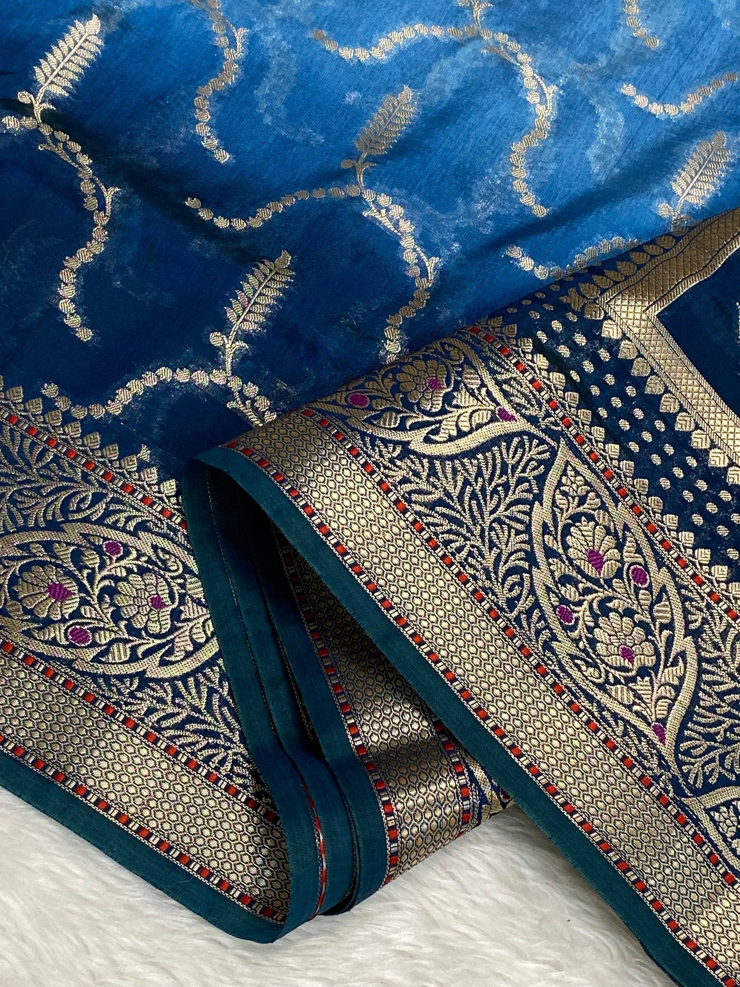 Semi Raw Mango 3D color Banarasi Saree |Very Light Weight