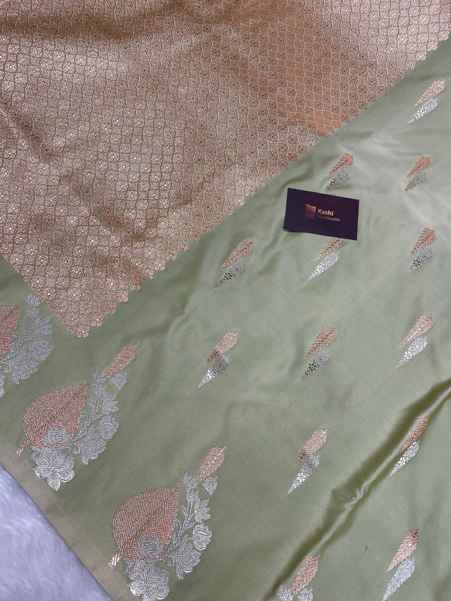 Pista mashru silk banarasi saree