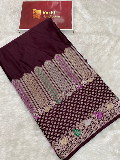 Wine Mashru Silk Banarasi Saree