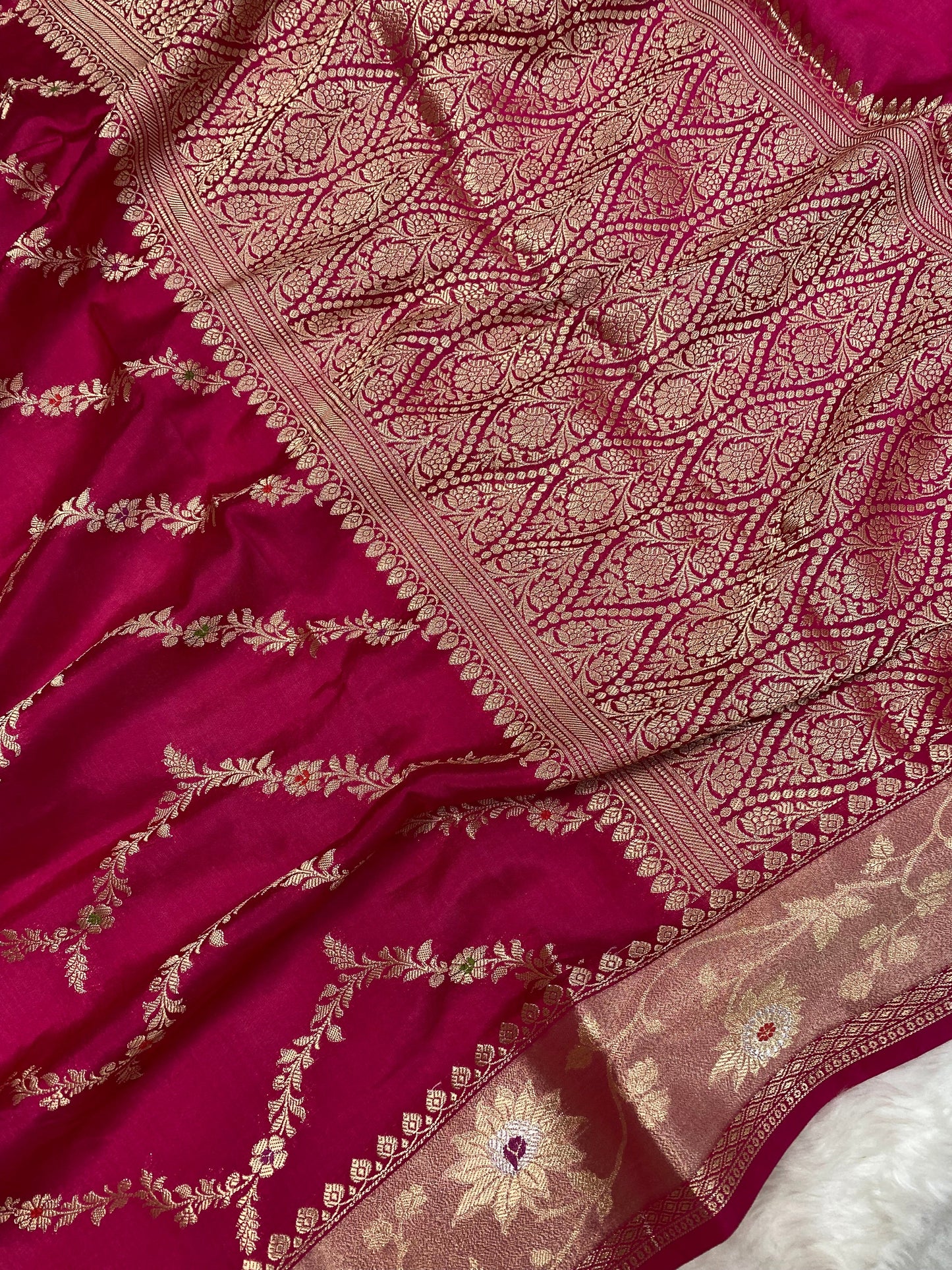 Rani semi Raw Mango silk Banarasi saree