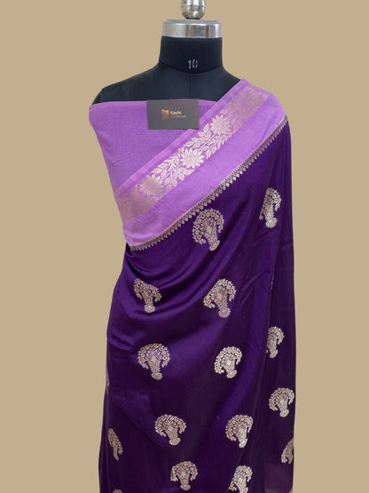 Magenta semi raw mango Banarasi saree