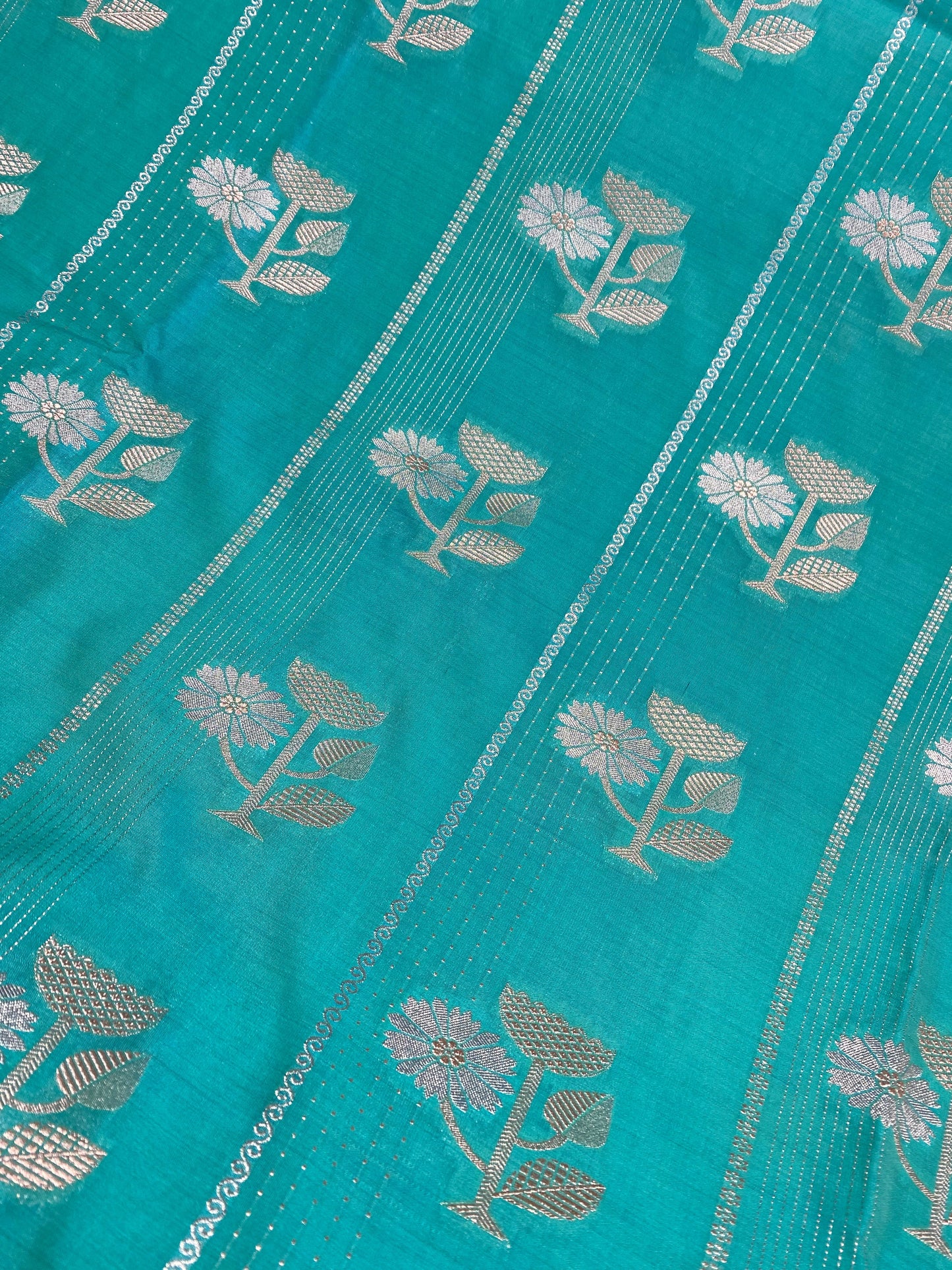 Sea green semi kataan Silk Banarasi Saree