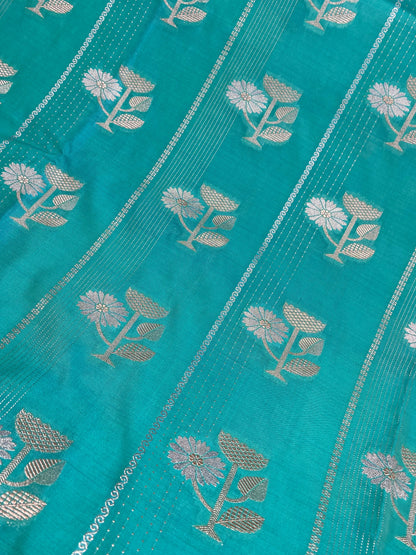 Sea green semi kataan Silk Banarasi Saree
